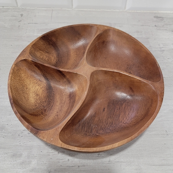 Vintage Wooden Swivel Serving Dish Divided Plate Carved Lazy Susan Mid-Century - Picture 3 of 15